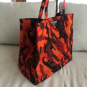 Prada orange camo nylon tote